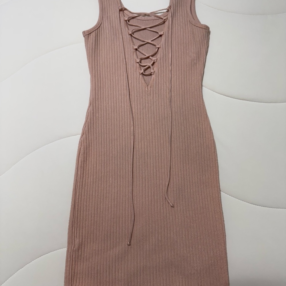 Elegant Tan Lace-Up Dress